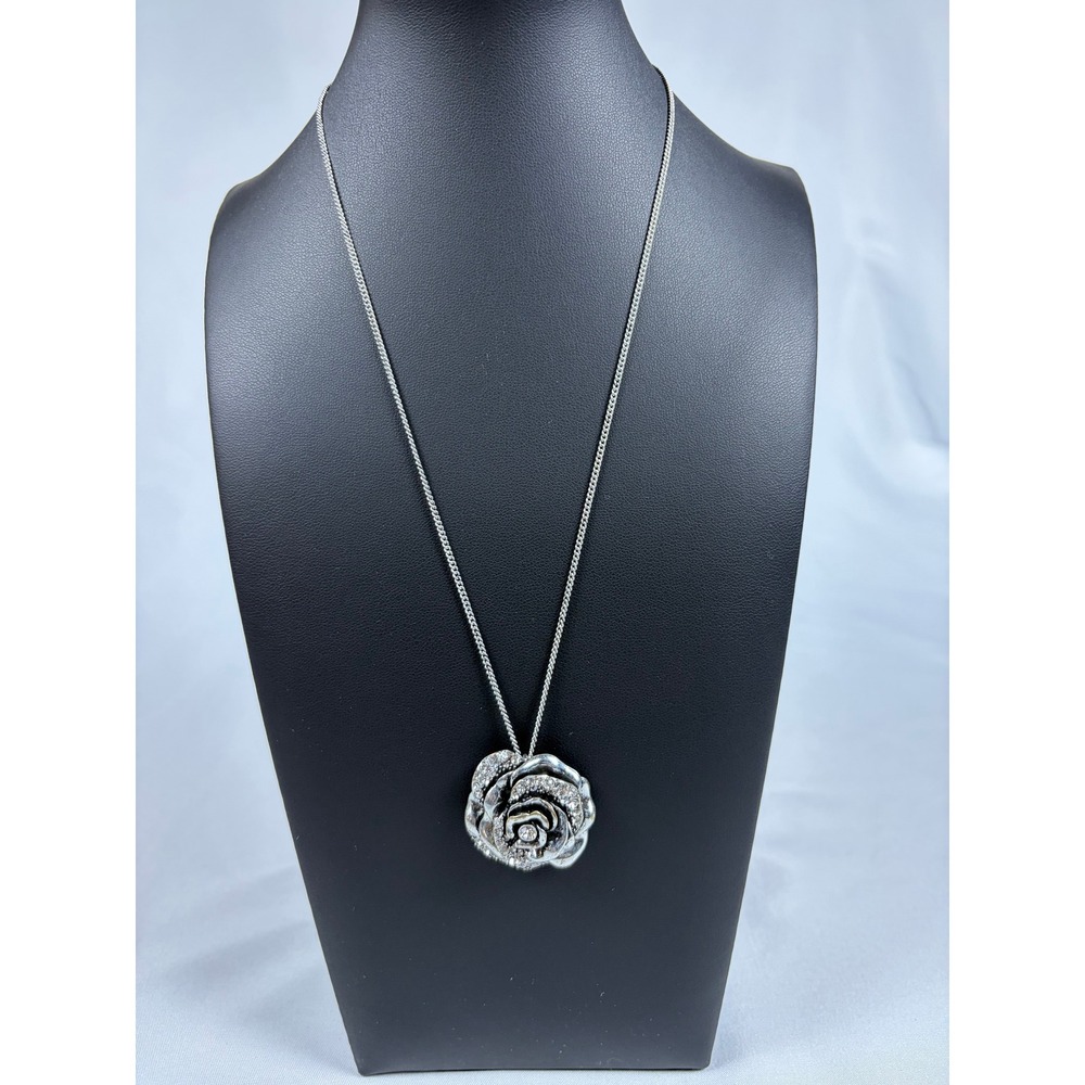 Fossil Silver Tone Rhinestone Rose Pendant Necklace Key Heart Charms Adjustable